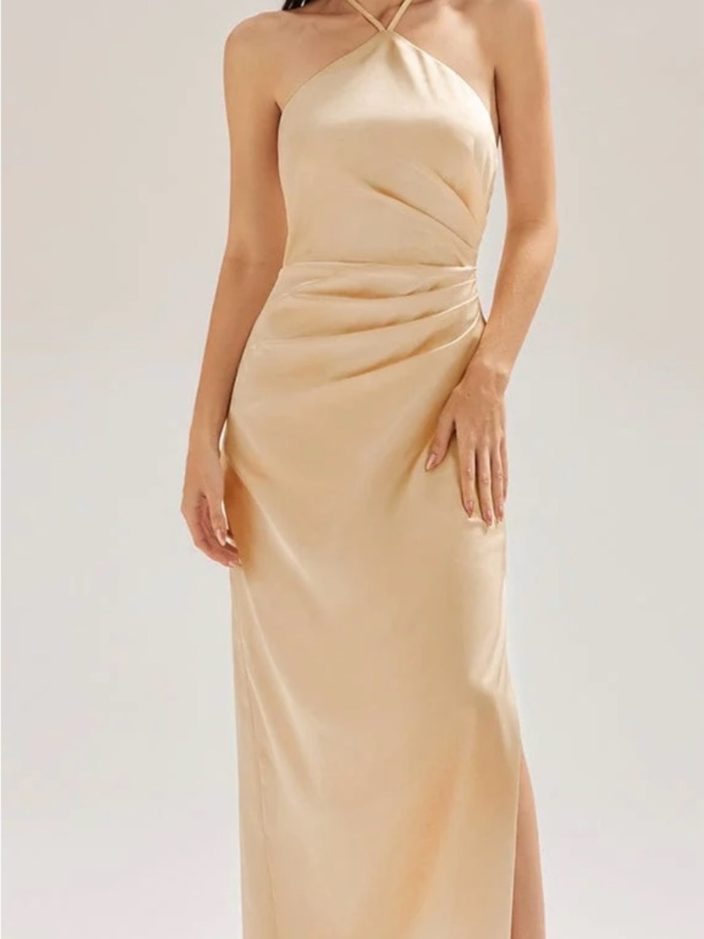 Ever Pretty Halter Top Satin Gown in Champagne Gold